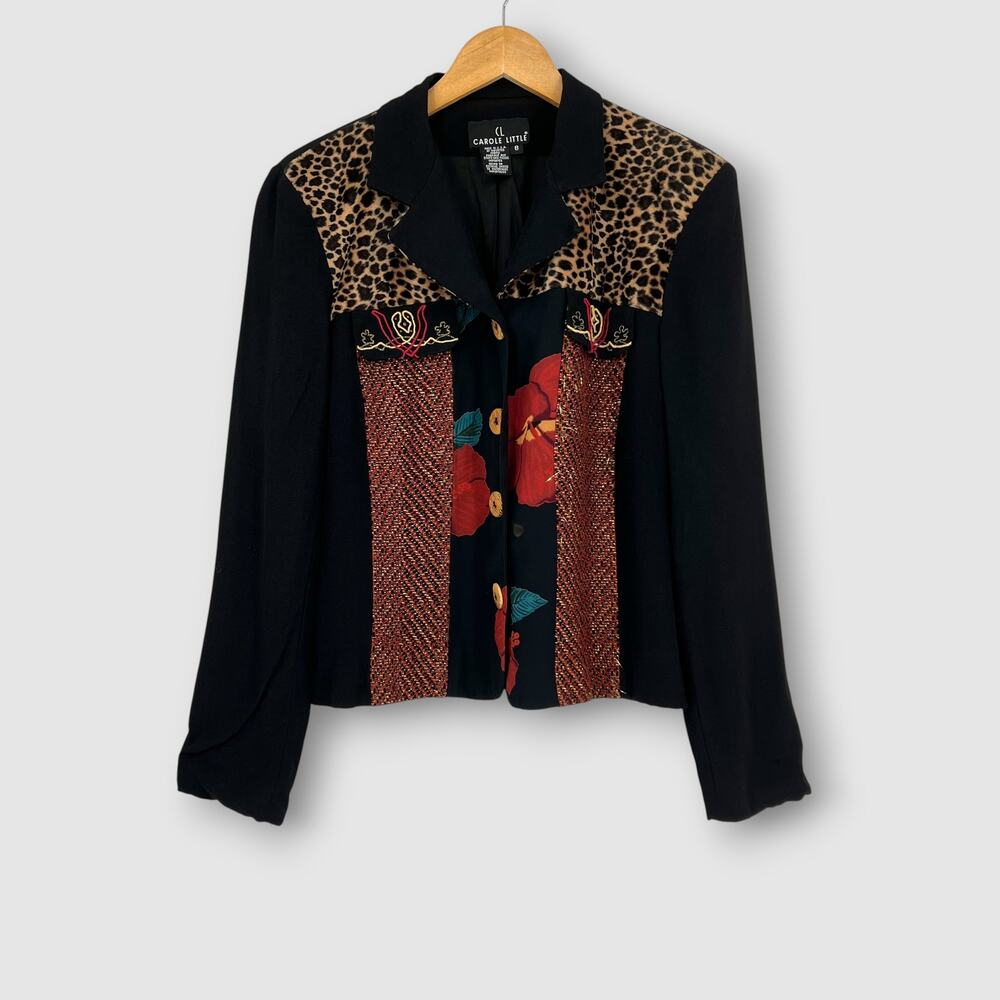 90s Vintage Carole Little Leopard Panel Blazer Western Jacket Women’s 8